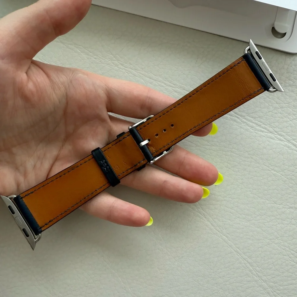 Hermes Navy Single Tour Leather 45mm Apple Watch Band - Picture 7 of 12